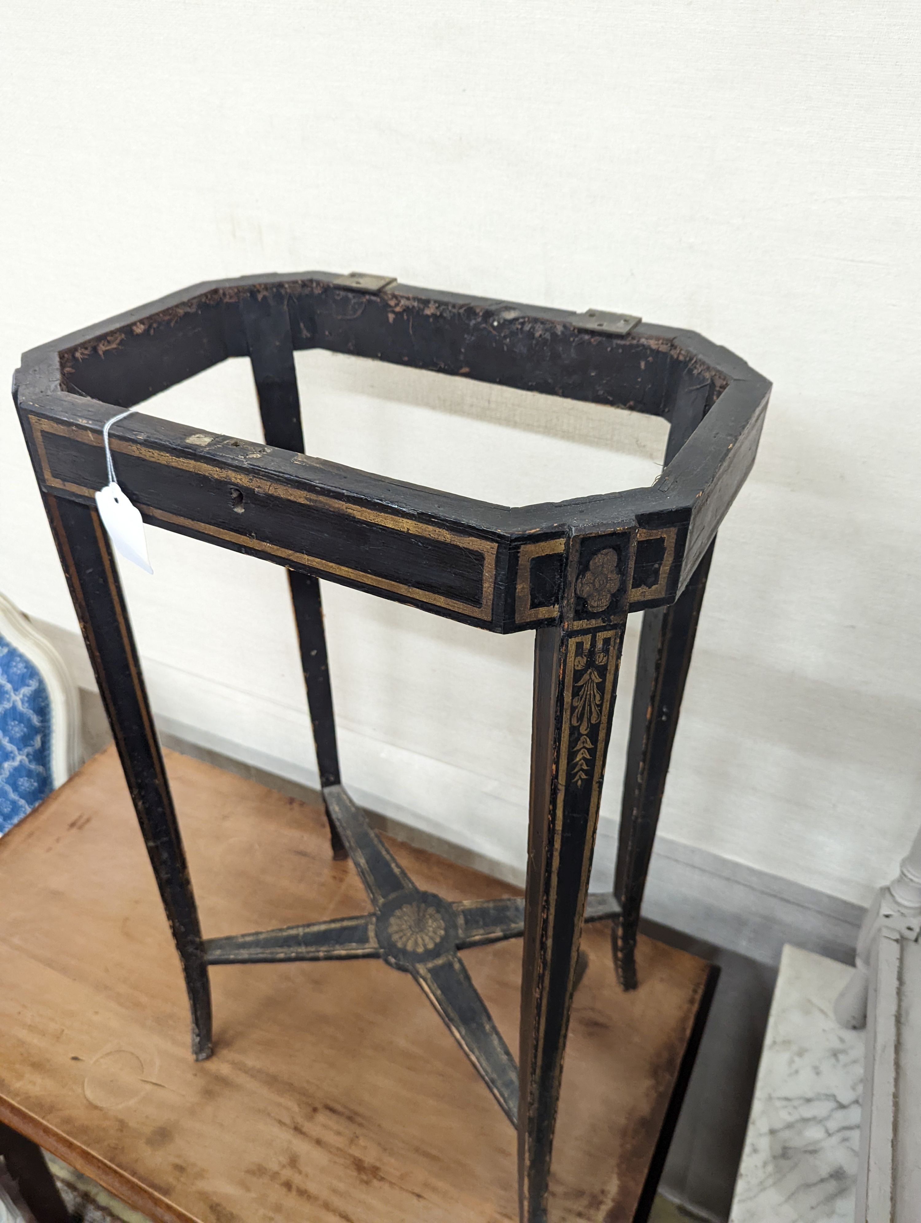 A painted two-tier table together with two other small painted tables, largest width 45cm, depth 36cm, height 69cm